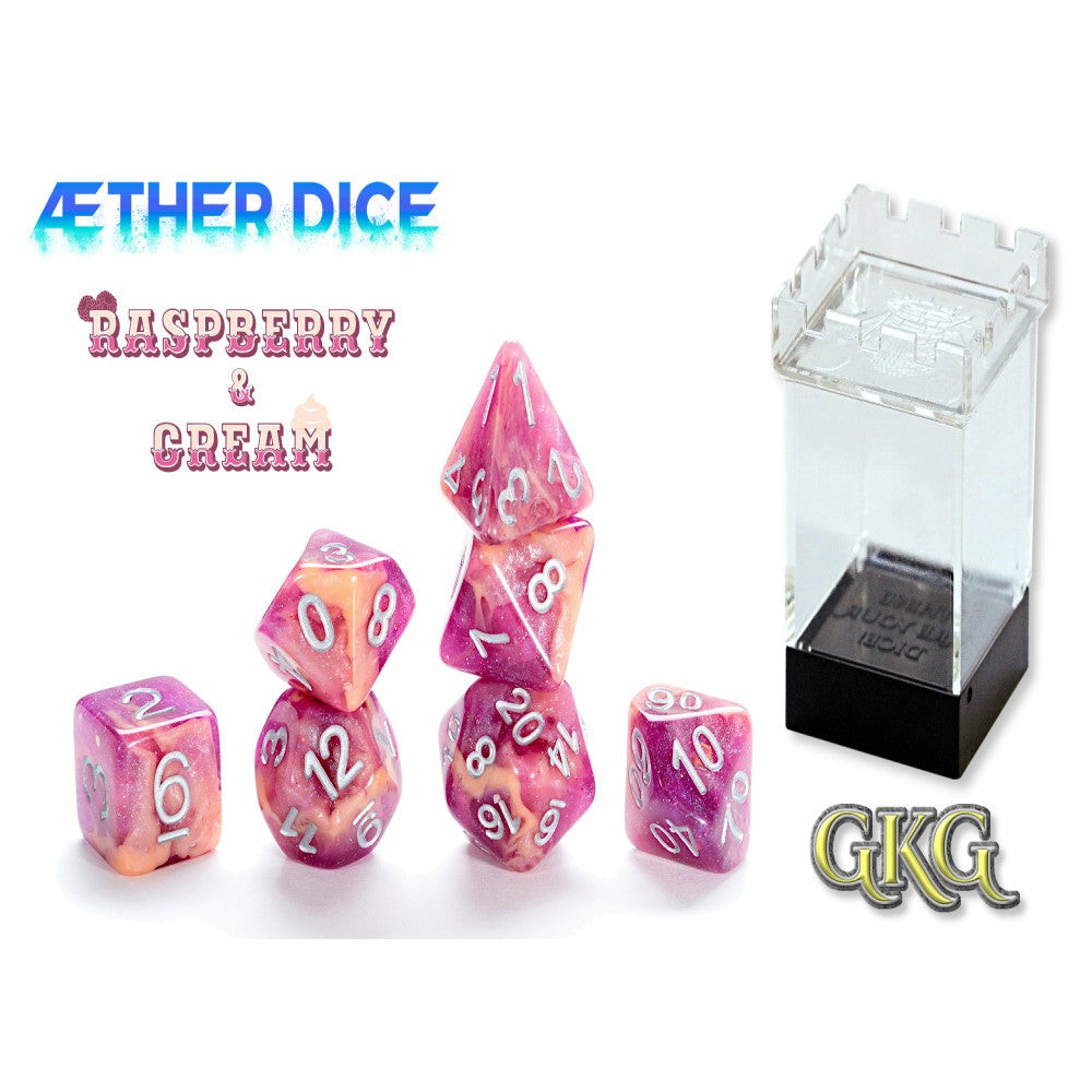 Dice, Roll & Write Games | Gate Keeper Games Aether Dice Set – Raspberry & Cream Polyhedral Dice Dice, Roll & Write Games Dice, Roll & Write Games