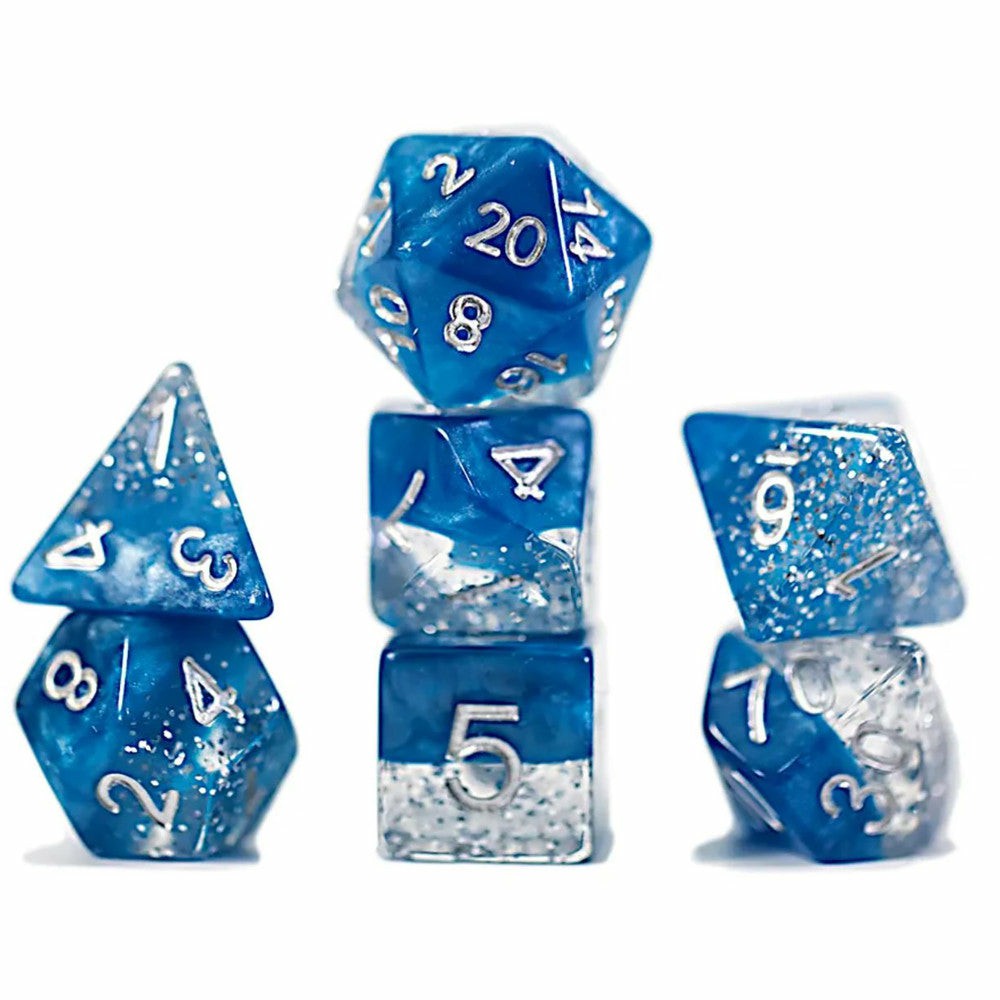 Dice, Roll & Write Games | Halfsies Dice Glitter Edition: Blue 7-Piece Polyhedral Set Dice, Roll & Write Games Dice, Roll & Write Games