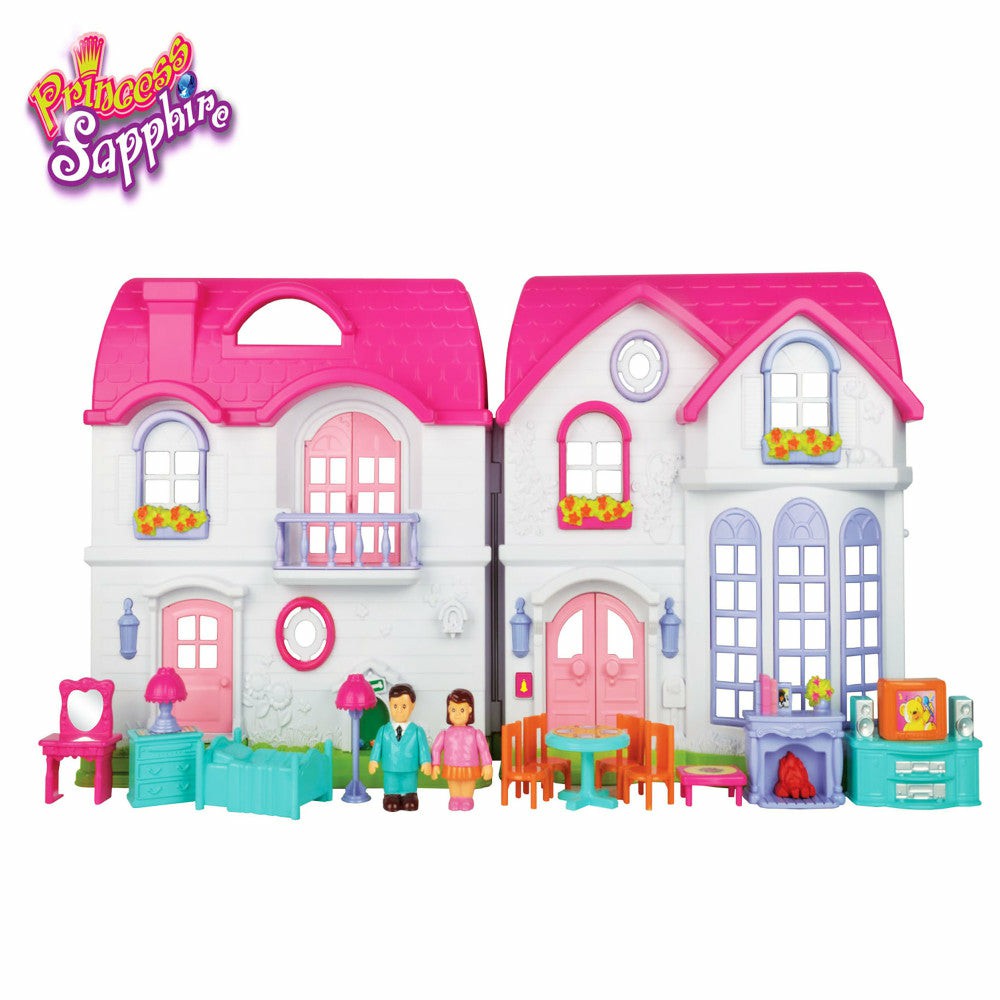 Doll Houses, Furniture & Accessories | Princess Saphire Deluxe 16-Piece Dollhouse With Functional Doorbell Doll Houses, Furniture & Accessories Doll Houses, Furniture & Accessories