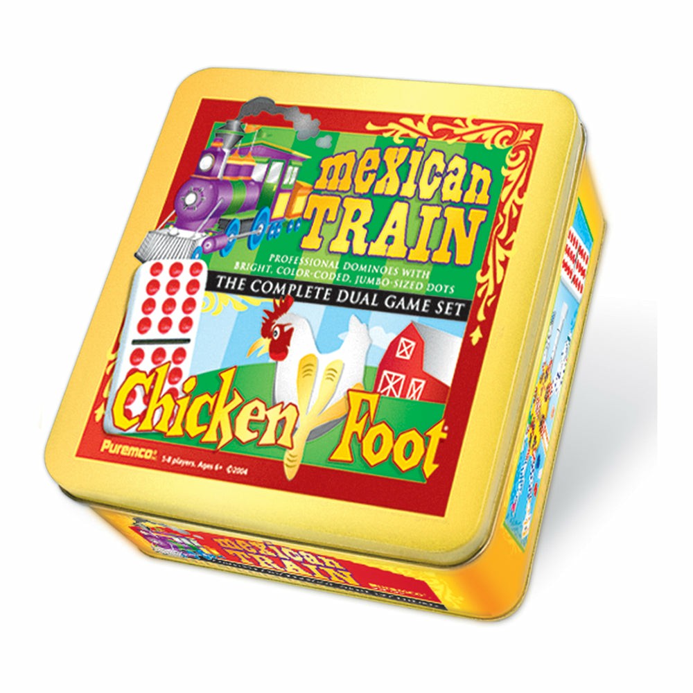 Dominoes & Tiles Games | Mexican Train & Chickenfoot Dominoes Dual Game Set In Tin By Puremco Dominoes & Tiles Games Dominoes & Tiles Games