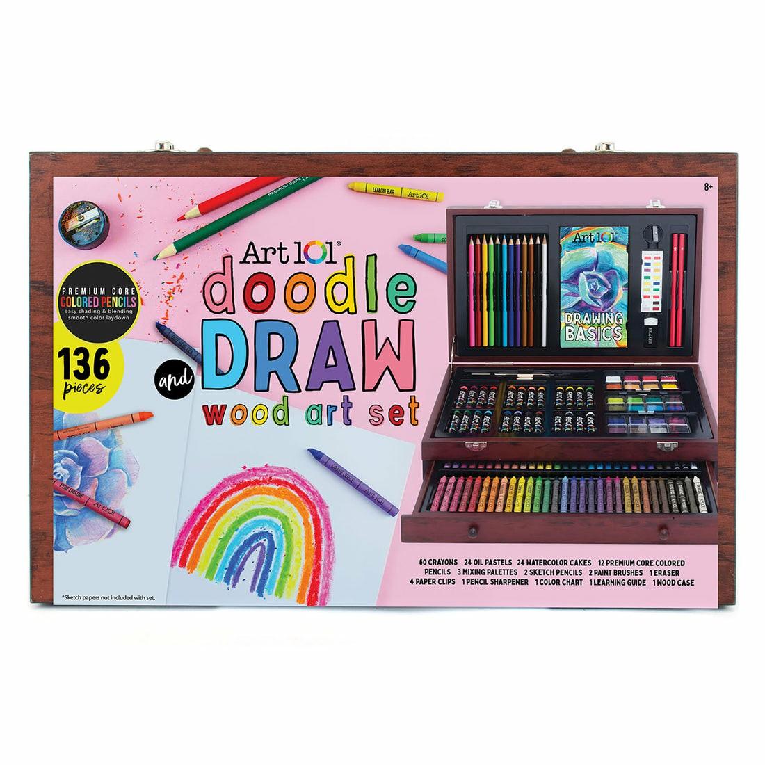 Drawing, Color & Painting | Art 101 Doodle & Draw Deluxe 136-Piece Multimedia Art Set – Wood Case Arts & Crafts Drawing, Color & Painting