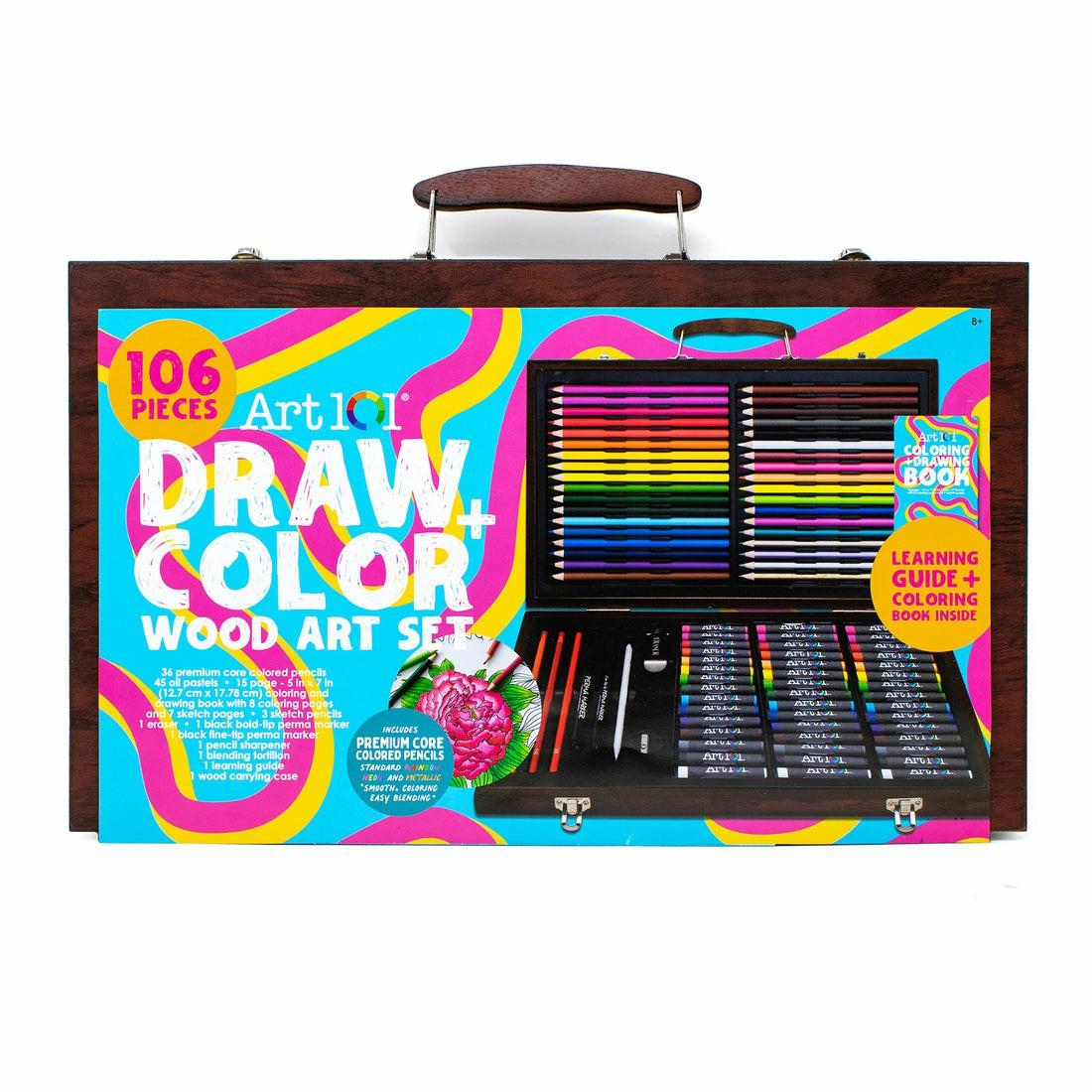 Drawing, Color & Painting | Art 101 Ultimate Drawing & Coloring Wooden Art Set – 106 Pieces Arts & Crafts Drawing, Color & Painting