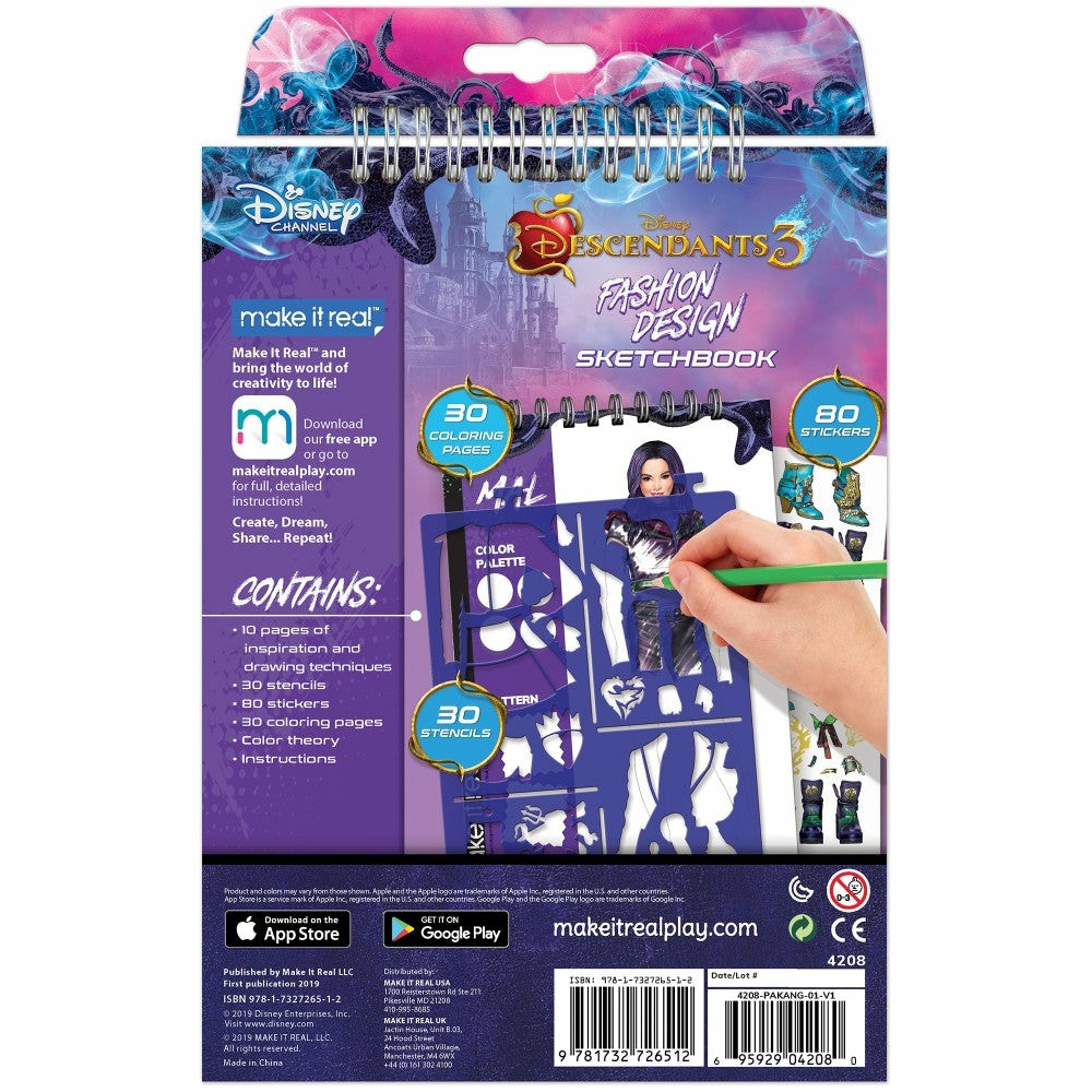 Drawing, Color & Painting | Disney Descendants 3 Evie, Mal, Uma Fashion Design Sketchbook Kit Arts & Crafts Drawing, Color & Painting