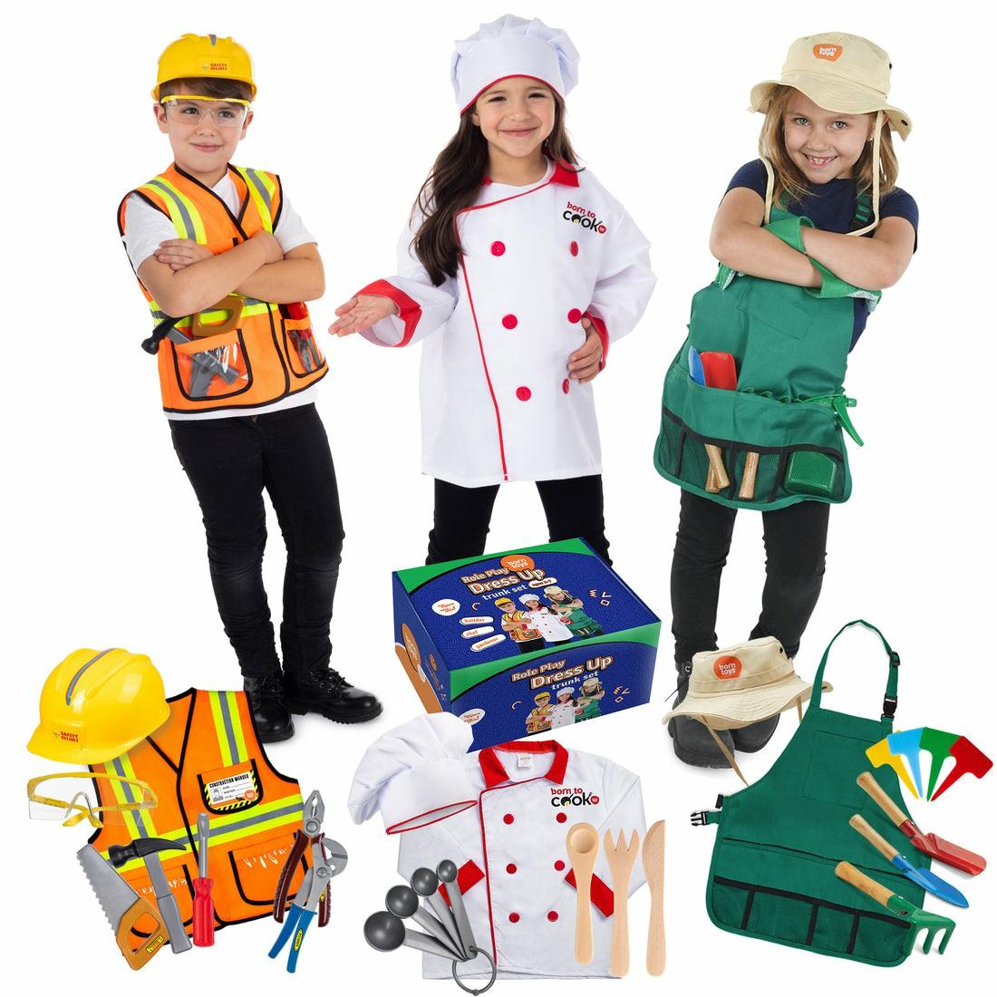 Dress Up & Accessories | Bintiva 3-In-1 Dress Up Trunk Set – Construction Worker, Chef, Gardener Dress Up & Accessories Dress Up & Accessories