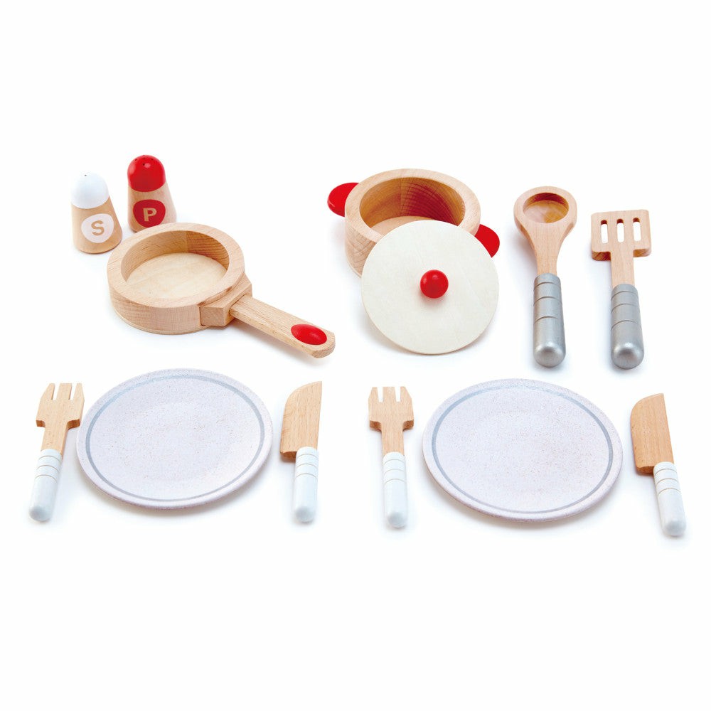 Dress Up | Hape Cook & Serve Set – 13-Piece Wooden Kitchen Playset For Kids Dress Up Dress Up