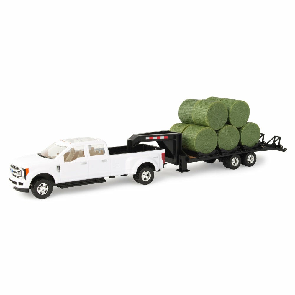 Farm & Construction Vehicles | Tomy Ford F-350 1:32 Scale Diecast Pickup With Gooseneck Trailer & Hay Bales Farm & Construction Vehicles Farm & Construction Vehicles