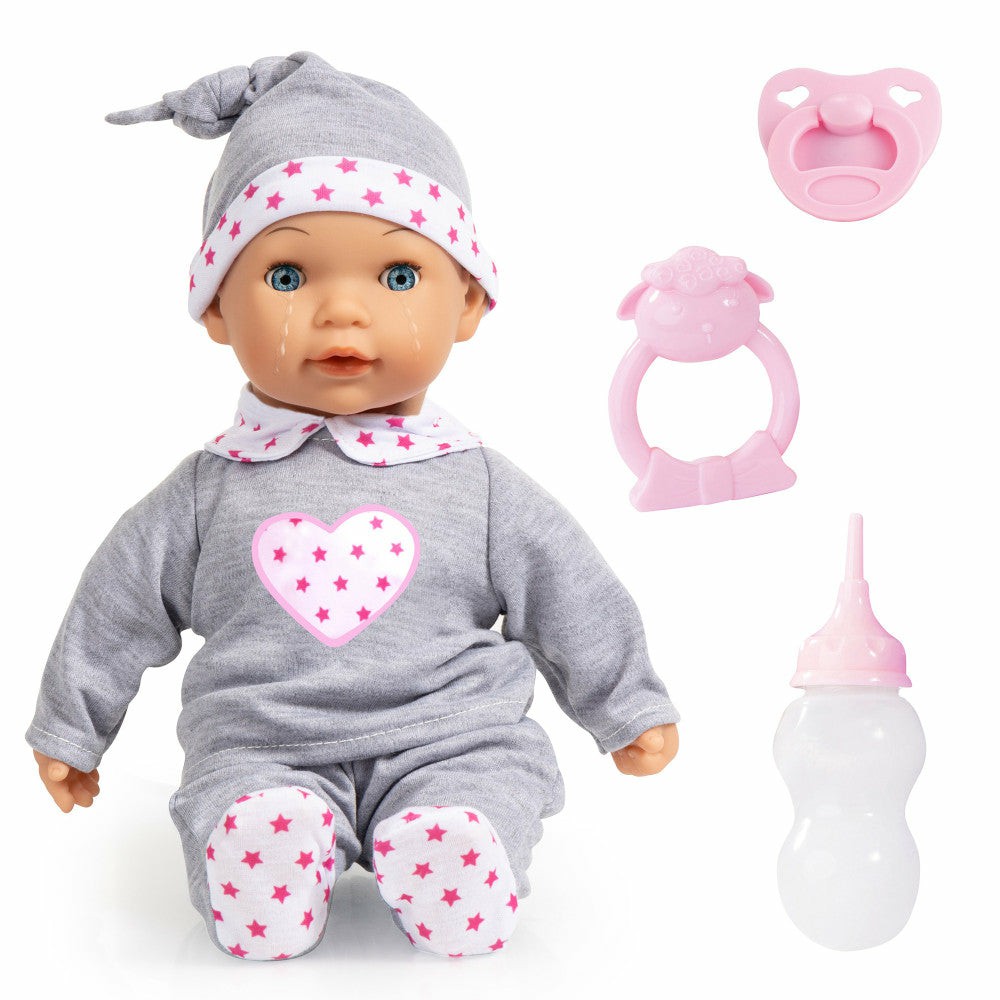 Interactive Dolls & Pets | Bayer Design Interactive Tears Baby Doll – Grey, Pink, Hearts Dolls & Stuffed Animals Interactive Dolls & Pets