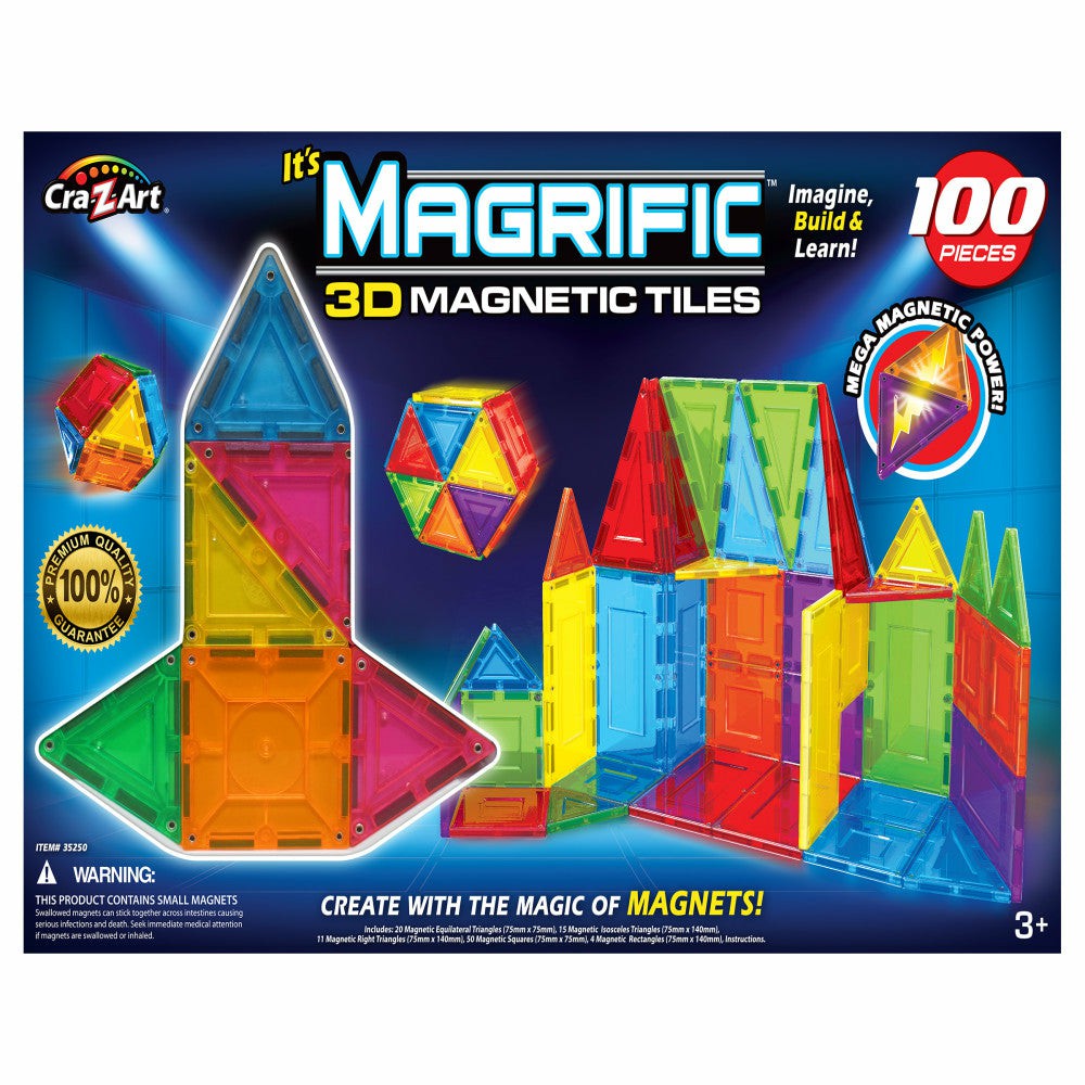 Magnetic Tiles & Building Sets | Cra-Z-Art Magrific 100-Piece 3D Magnetic Tiles Set – Colorful Building Toy Building Blocks & Sets Magnetic Tiles & Building Sets