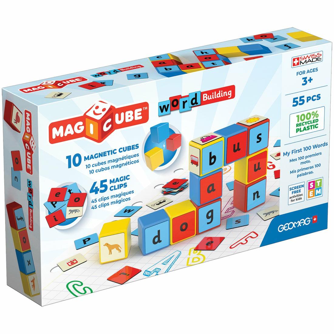 Magnetic Tiles & Building Sets | Geomag Magicube 55-Piece Recycled Word Building Set – Educational Toy Building Blocks & Sets Magnetic Tiles & Building Sets