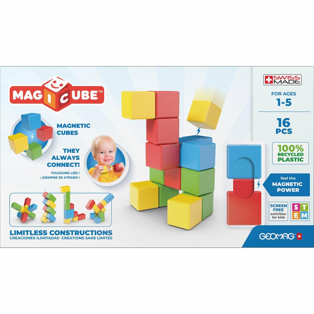 Magnetic Tiles & Building Sets | Geomag Magicubes 16-Piece Recycled Magnetic Building Set For Toddlers Building Blocks & Sets Magnetic Tiles & Building Sets