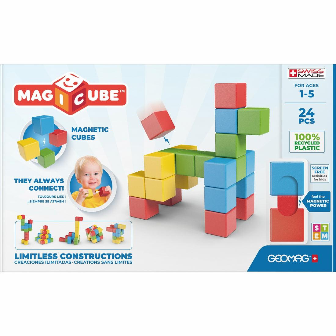 Magnetic Tiles & Building Sets | Geomag Magicubes 24-Piece Recycled Magnetic Building Set For Toddlers Building Blocks & Sets Magnetic Tiles & Building Sets