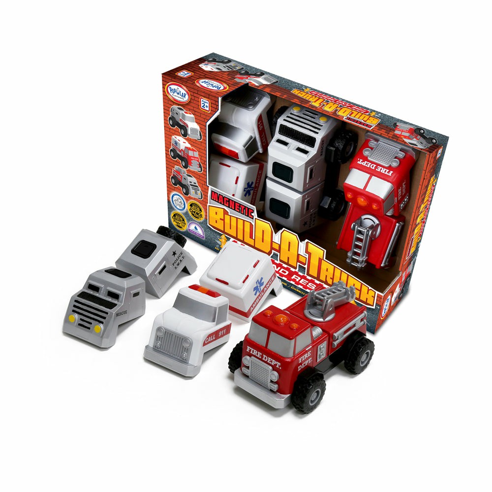 Magnetic Tiles & Building Sets | Popular Playthings Magnetic Build-A-Truck Set – Fire And Rescue Building Blocks & Sets Magnetic Tiles & Building Sets