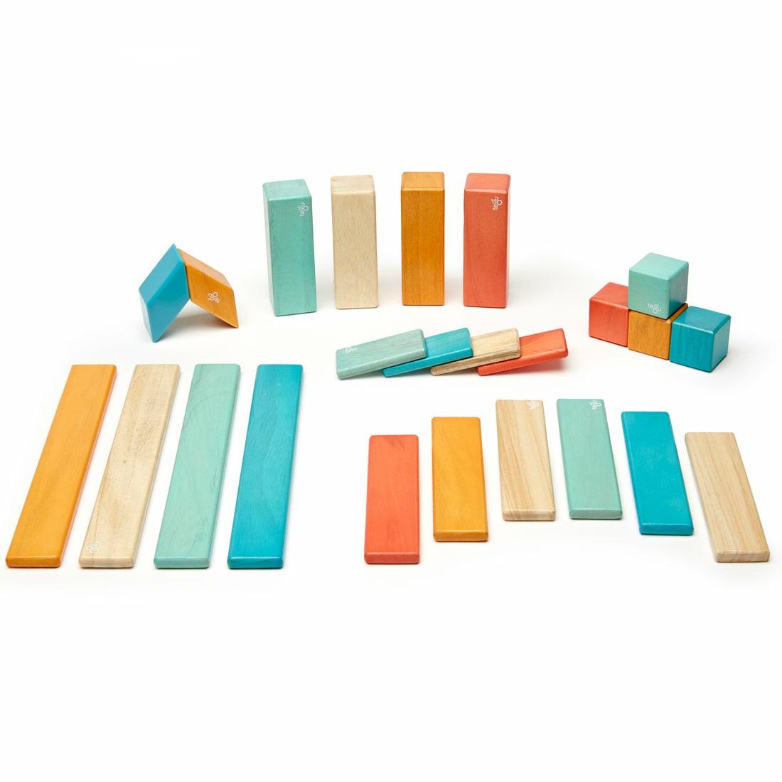 Magnetic Tiles & Building Sets | Tegu Magnetic Wooden Blocks, 24-Piece Set, Sunset Building Blocks & Sets Magnetic Tiles & Building Sets