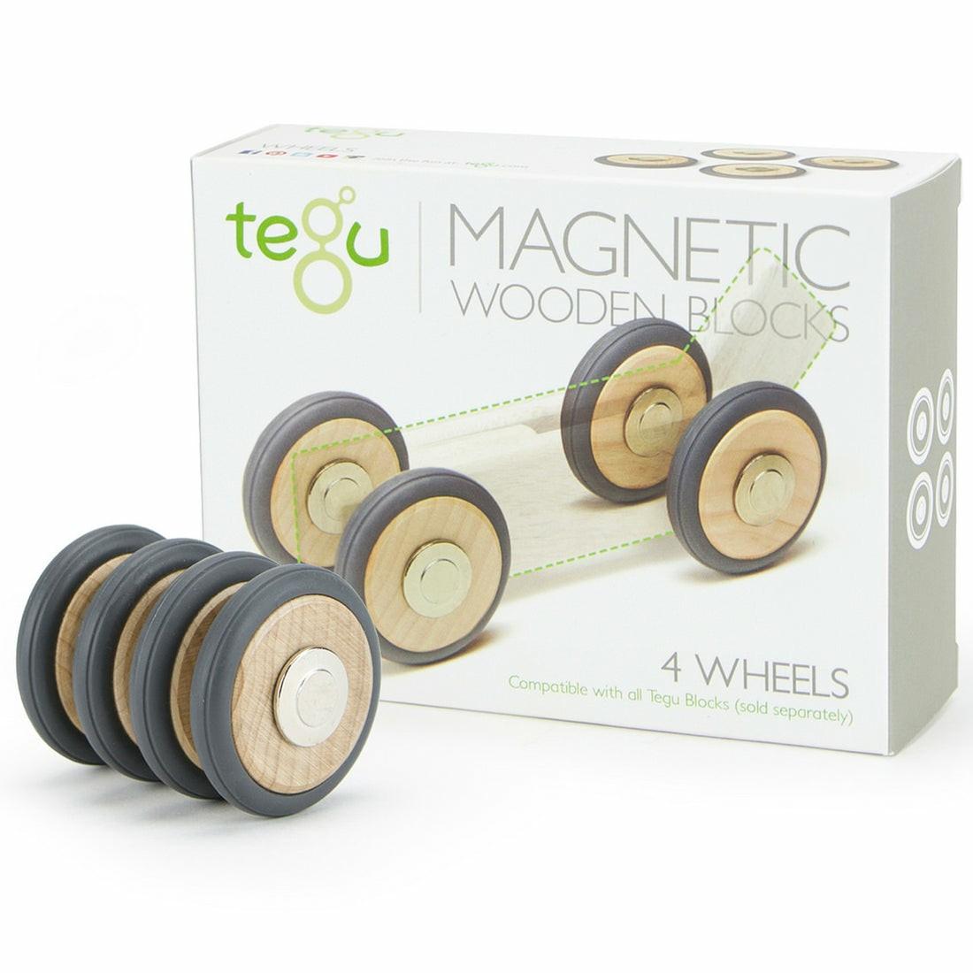 Magnetic Tiles & Building Sets | Tegu Magnetic Wooden Blocks, Wheels Accessory Set, 4-Pack Building Blocks & Sets Magnetic Tiles & Building Sets