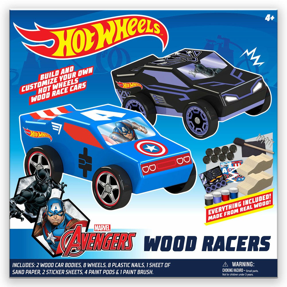 Marvel | Hot Wheels Marvel Wood Car Racers Diy Kit – Black Panther & Captain America Action Figures & Playsets Marvel