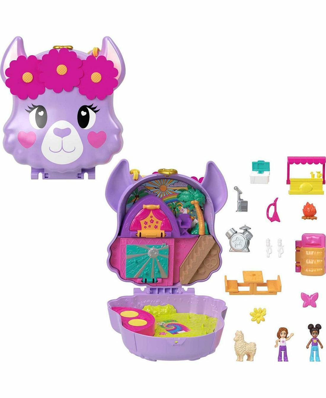 Miniature & Collectible Dolls | Polly Pocket Camp Adventure Llama Compact Playset Dolls & Stuffed Animals Miniature & Collectible Dolls