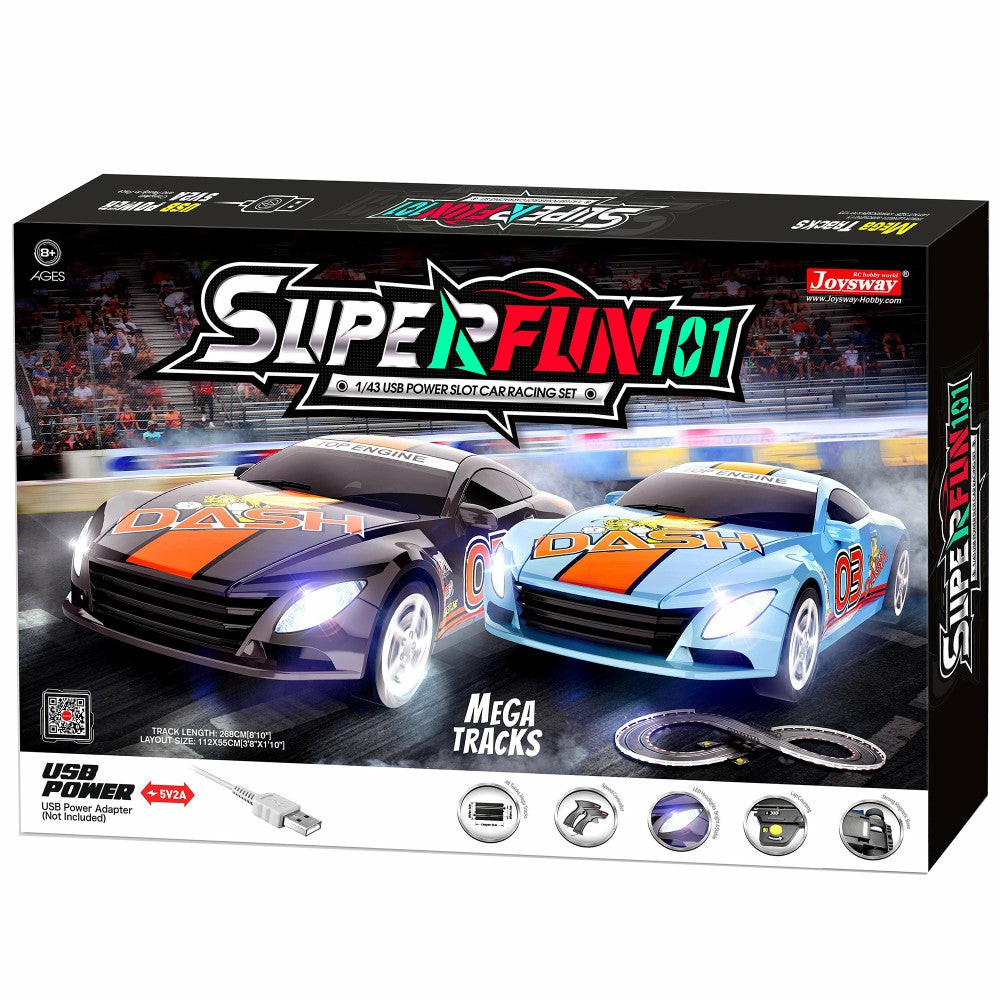 Playsets & Racetracks | Joysway Superfun 101 – 1/43 Scale Usb-Powered Slot Car Racing Set With Led Headlights Playsets & Racetracks Playsets & Racetracks