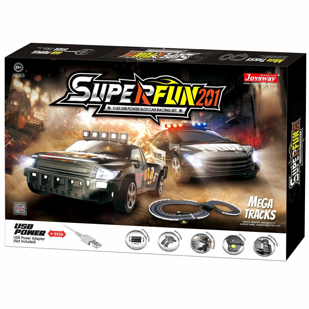 Playsets & Racetracks | Joysway Superfun 201 Usb-Powered 1:43 Scale Slot Car Racing Set With Led Headlights Playsets & Racetracks Playsets & Racetracks