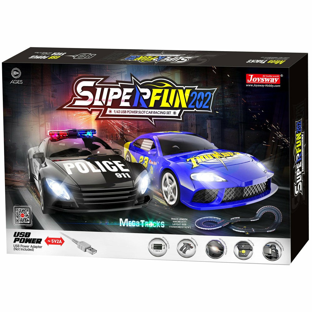 Playsets & Racetracks | Joysway Superfun 202 – 1/43 Scale Usb-Powered Slot Car Racing Set With Led Headlights And Lap Counter Playsets & Racetracks Playsets & Racetracks