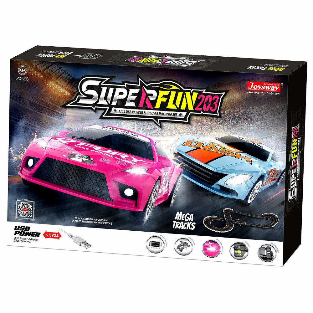 Playsets & Racetracks | Joysway Superfun 203 – 1/43 Scale Usb-Powered Slot Car Racing Set With Led Headlights And Lap Counter Playsets & Racetracks Playsets & Racetracks