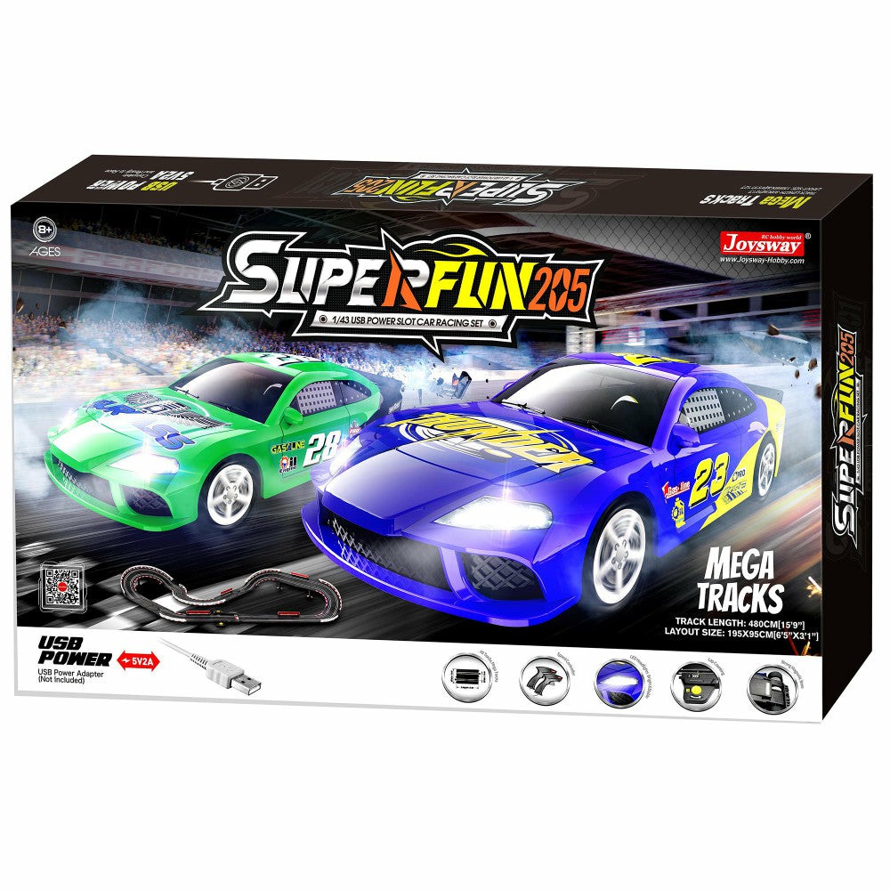 Playsets & Racetracks | Joysway Superfun 205 1:43 Scale Usb-Powered Slot Car Racing Set With Led Headlights Vehicles & Rc Playsets & Racetracks