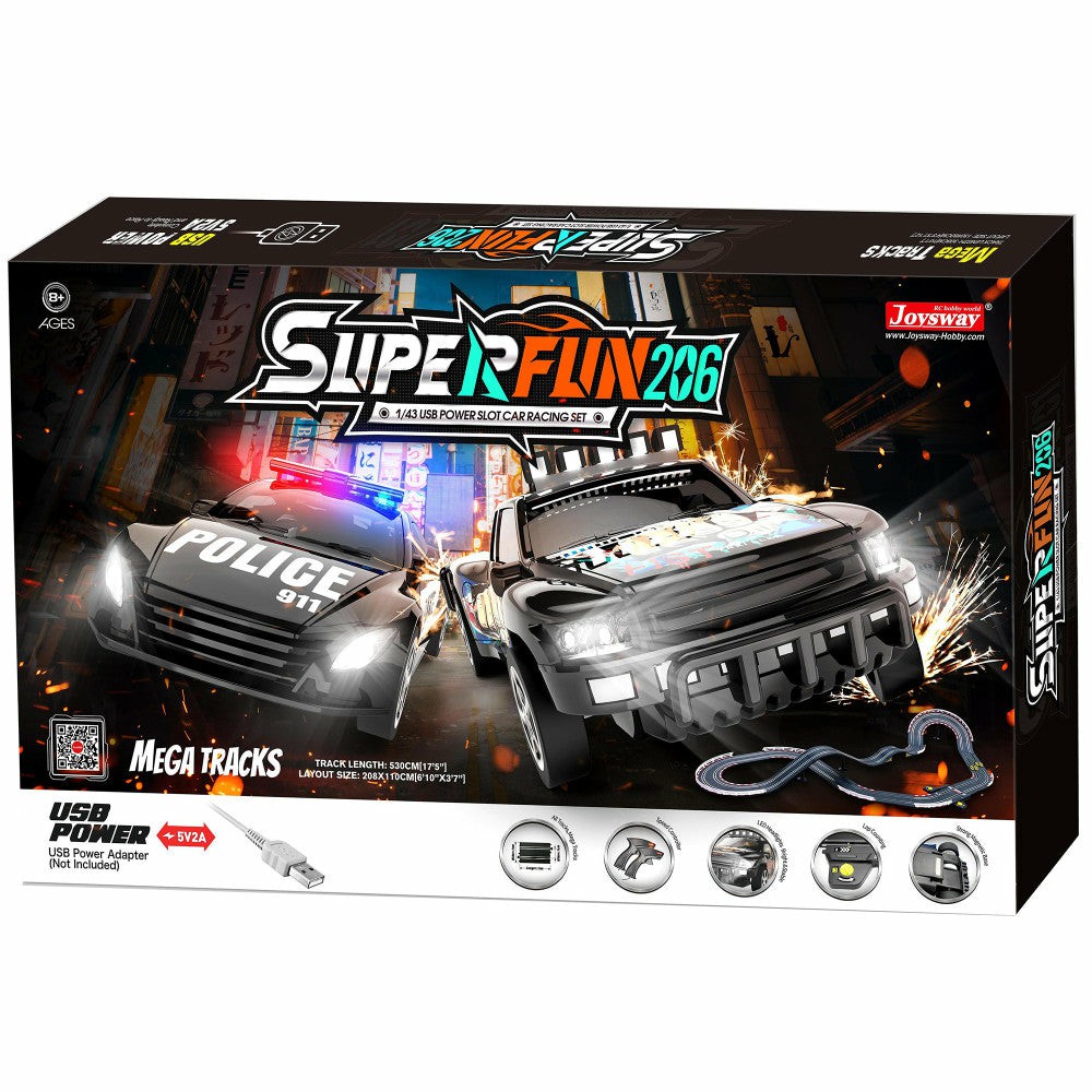 Playsets & Racetracks | Joysway Superfun 206 1:43 Usb-Powered Slot Car Racing Set With Led Headlights And Lap Counter Playsets & Racetracks Playsets & Racetracks