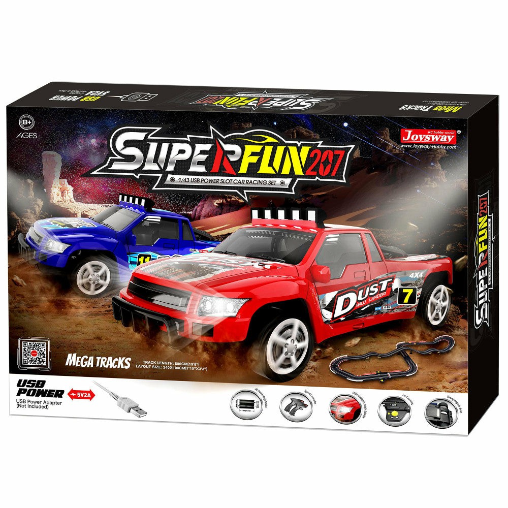 Playsets & Racetracks | Joysway Superfun 207 Usb-Powered 1:43 Scale Slot Car Racing Set With Led Headlights Playsets & Racetracks Playsets & Racetracks