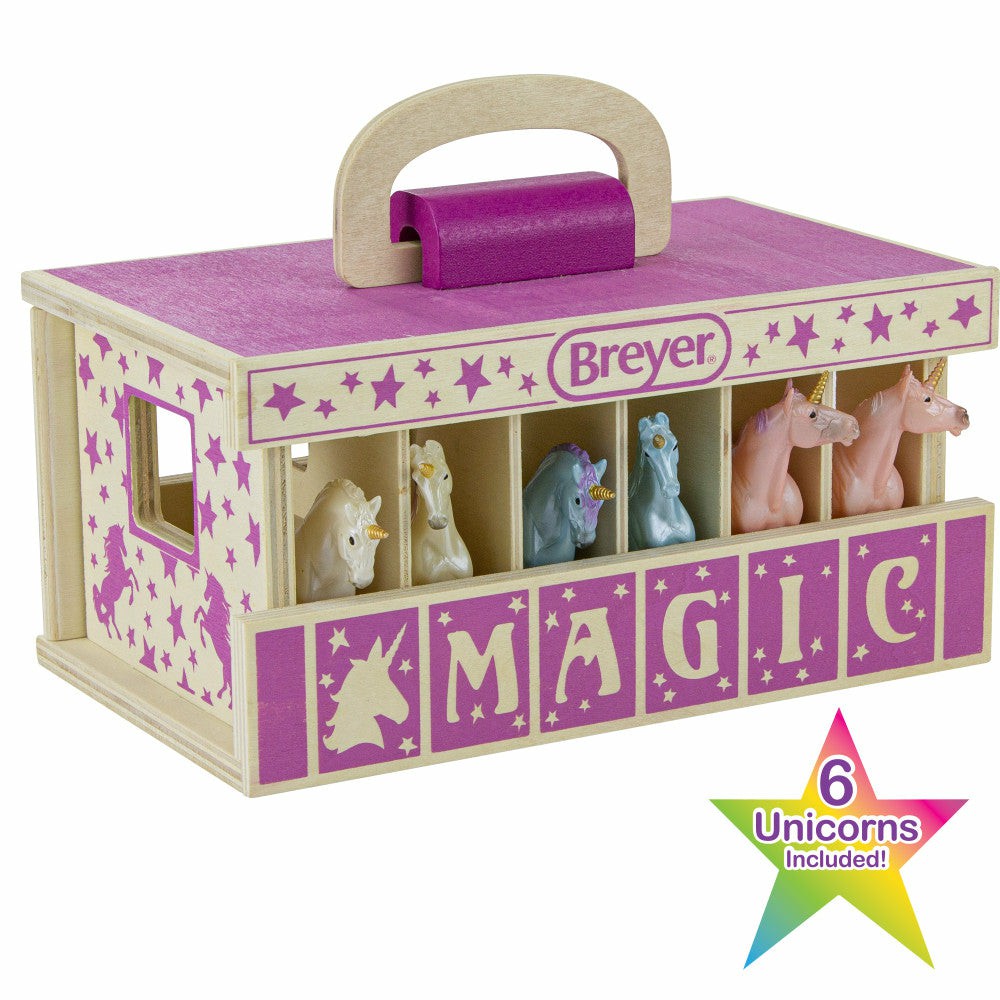 Playsets & Vehicles | Breyer Unicorn Magic Wooden Stable Playset With 6 Unique Unicorns Action Figures & Playsets Playsets & Vehicles