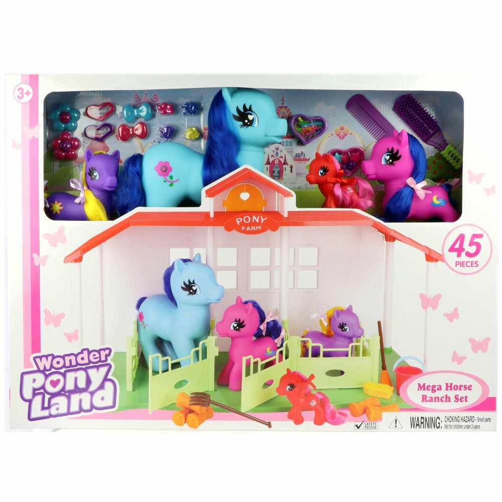 Playsets & Vehicles | Wonder Pony Land Mega Horse Ranch Playset – 45 Pieces Action Figures & Playsets Playsets & Vehicles