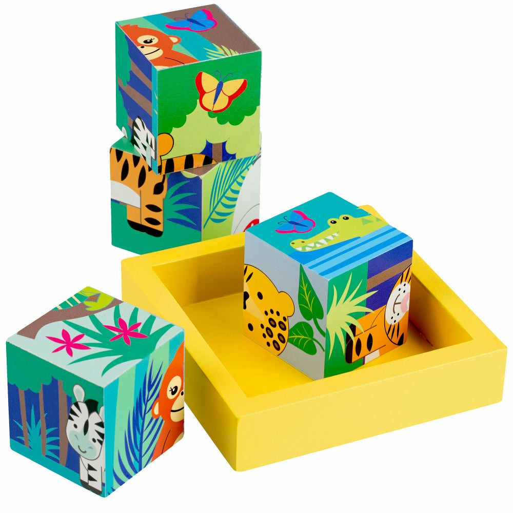 Preschool Building Sets & Blocks | Orange Tree Toys Jungle Animals 4-Piece Wooden Block Puzzle – Ages 1+ Building Blocks & Sets Preschool Building Sets & Blocks