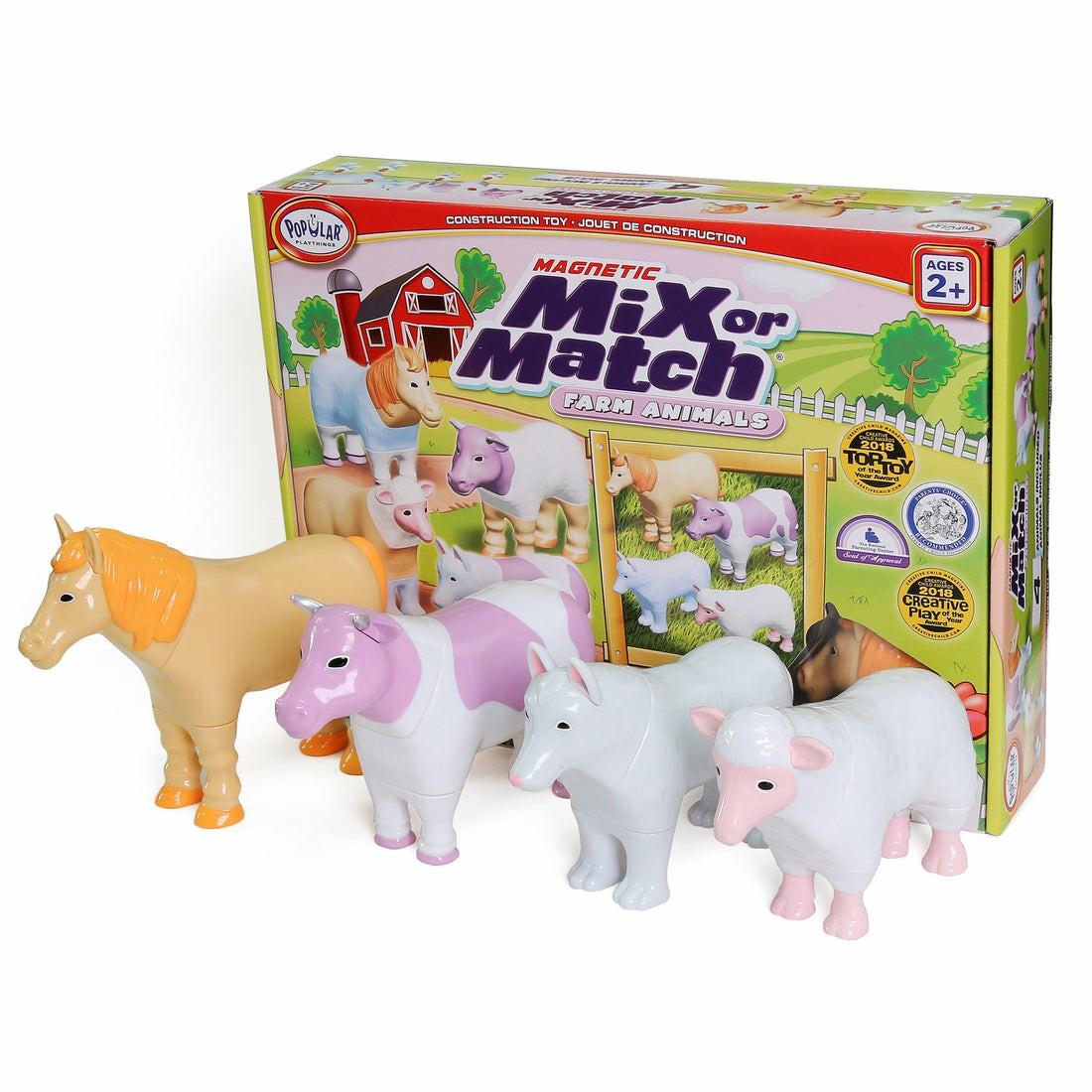 Preschool Building Sets & Blocks | Popular Playthings Magnetic Mix Or Match Farm Animals Set In Pastel Building Blocks & Sets Preschool Building Sets & Blocks