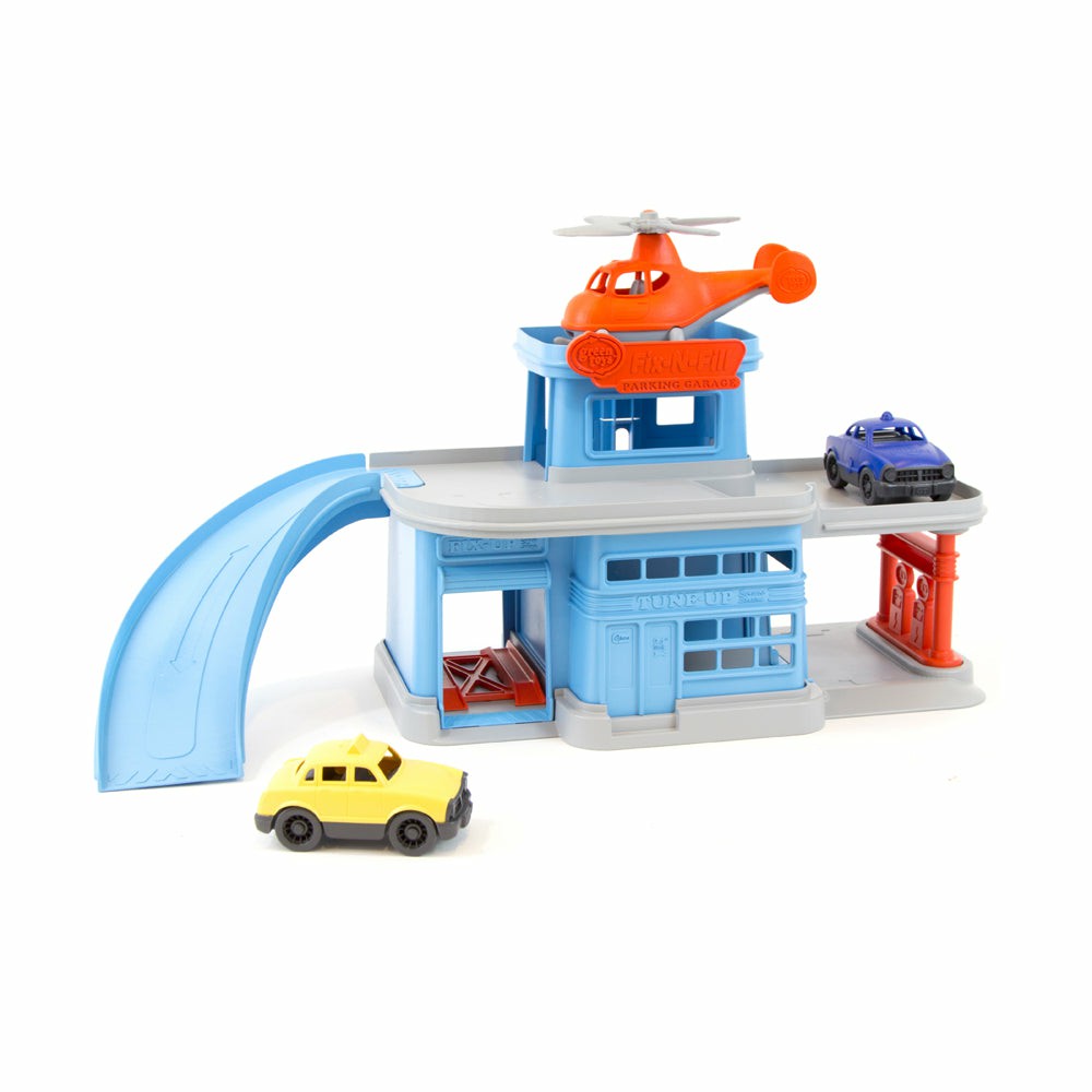 Preschool Vehicles | Green Toys Colorful Parking Garage Playset With 3 Vehicles Preschool Toys & Activities Preschool Vehicles