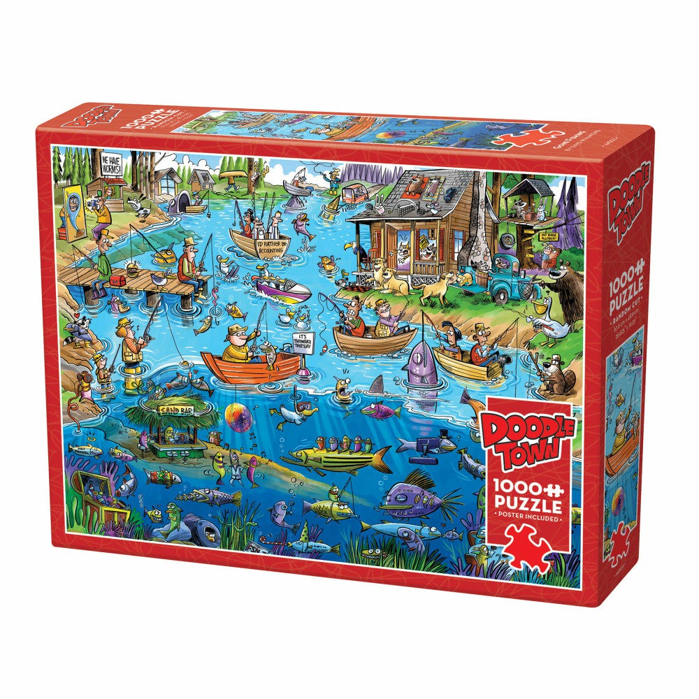 Puzzles | Cobble Hill Doodletown: Gone Fishing 1000-Piece Jigsaw Puzzle Games & Puzzles Puzzles