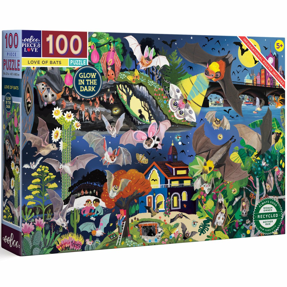 Puzzles | Eeboo Love Of Bats Glow In The Dark Jigsaw Puzzle – 100 Pc Games & Puzzles Puzzles