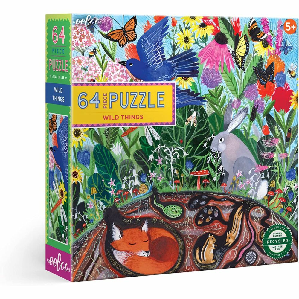 Puzzles | Eeboo Wild Things Garden Animals 64-Piece Jigsaw Puzzle Games & Puzzles Puzzles