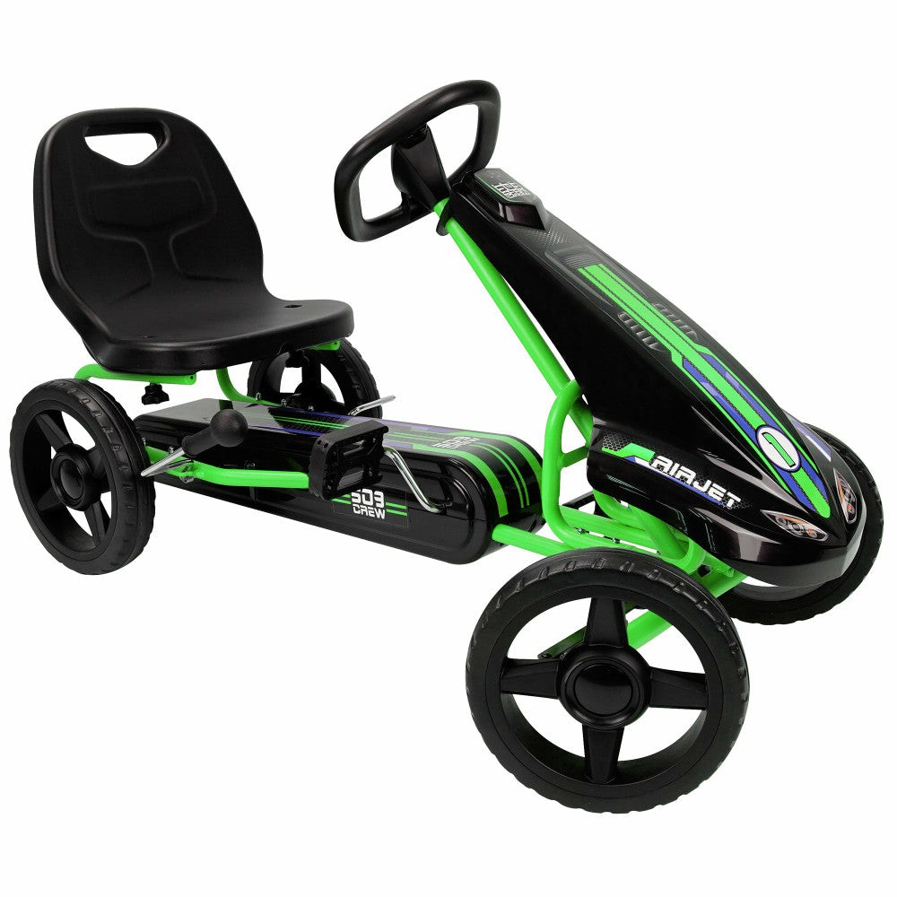 Ride-Ons | Air Jet Pedal Go Kart – Green – Sporty Graphics, Adjustable Seat For Kids Outdoor Play Ride-Ons