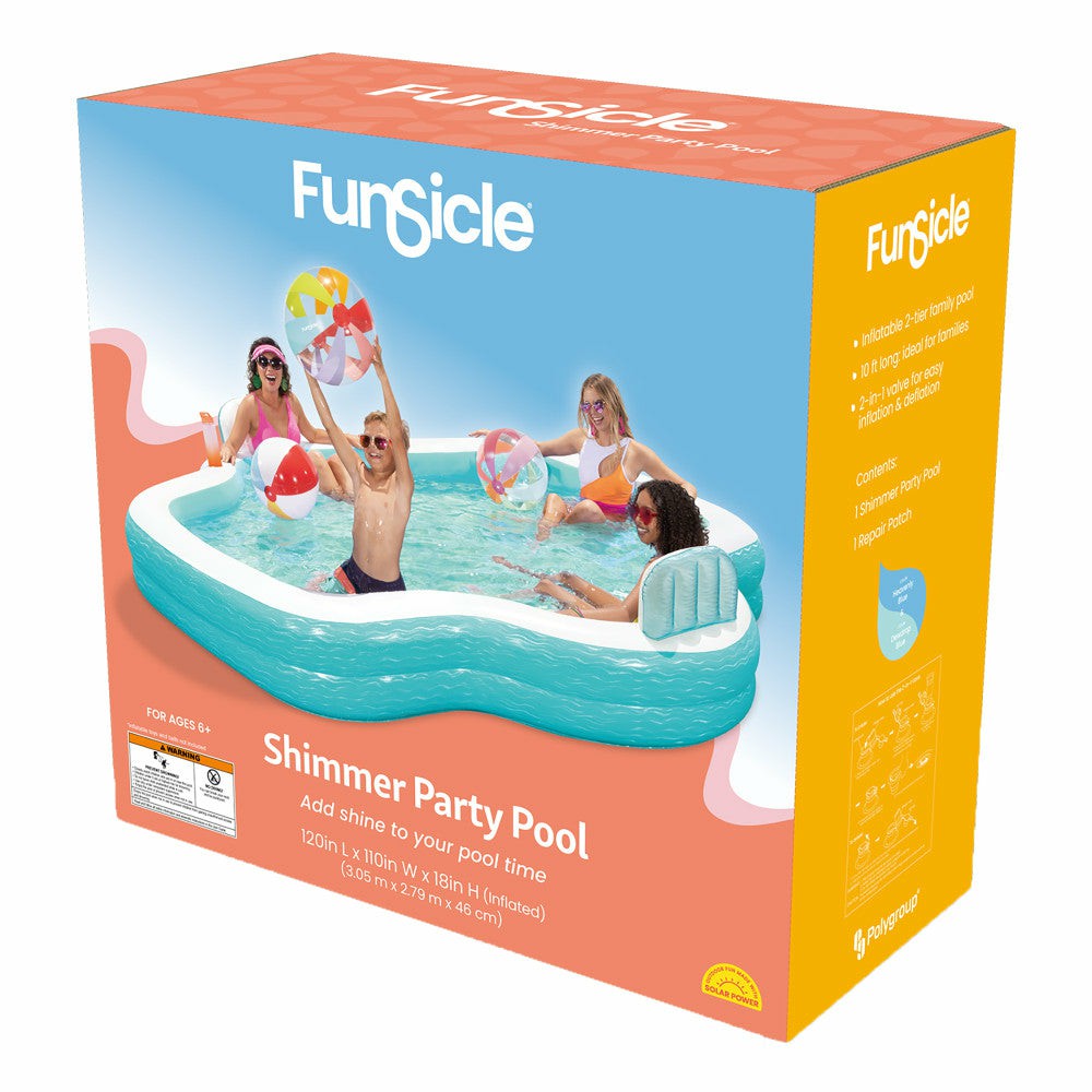 Swimming Pools & Water Toys | Funsicle Shimmer Party Pool – 10Ft Inflatable Lounge, Teal & White Outdoor Play Swimming Pools & Water Toys