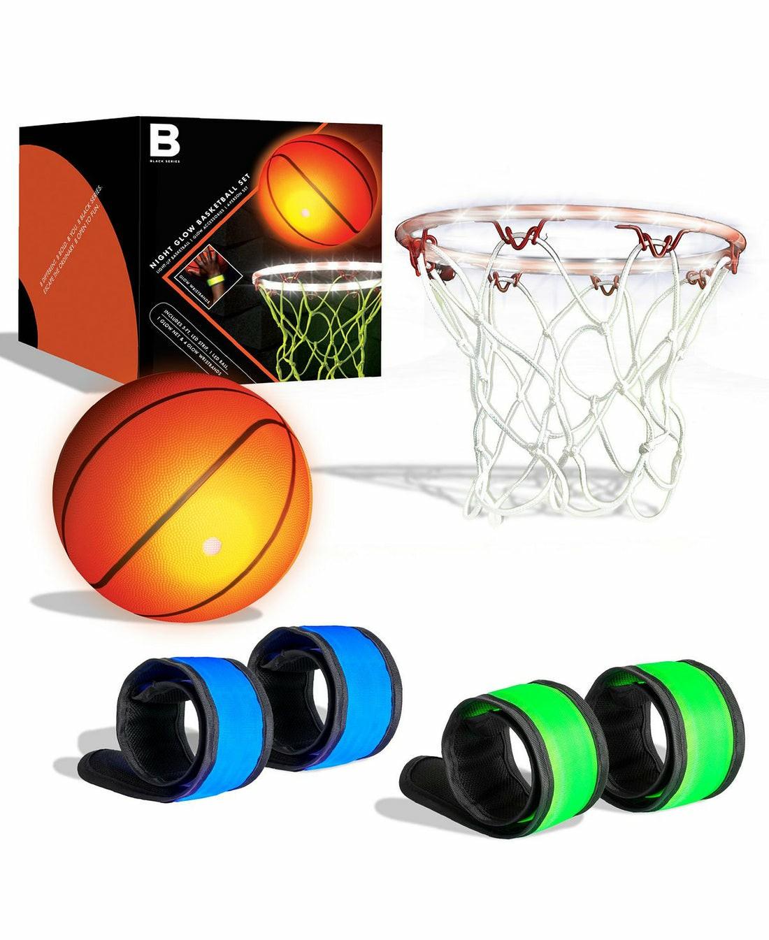 Toy Sports | Black Series Led Night Glow Basketball Set With Light-Up Rim And Wristbands Outdoor Play Toy Sports