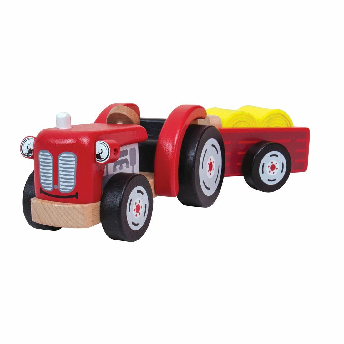 Preschool Vehicles | Bigjigs Retro Farm Tractor And Trailer Playset With Hay Bales Preschool Toys & Activities Preschool Vehicles