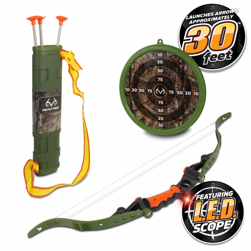 Toy Sports | Realtree Archery Set 25″ Bow & Adjustable Quiver – Green/Orange Nkok – Led Scope Outdoor Play Toy Sports