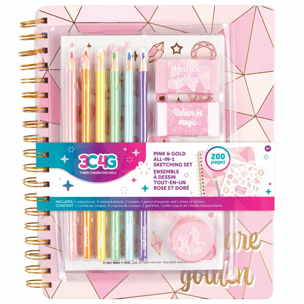 Drawing, Color & Painting | 3C4G Pink & Gold Deluxe Sketching Set – Art Kit For Kids Arts & Crafts Drawing, Color & Painting