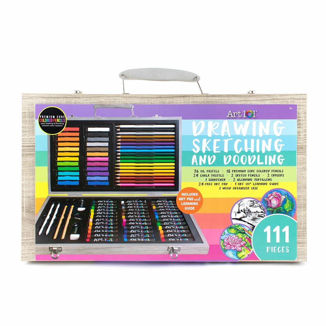 Drawing, Color & Painting | Art 101 Ultimate Drawing, Sketching & Doodle Wood Art Set – 111 Pieces Arts & Crafts Drawing, Color & Painting