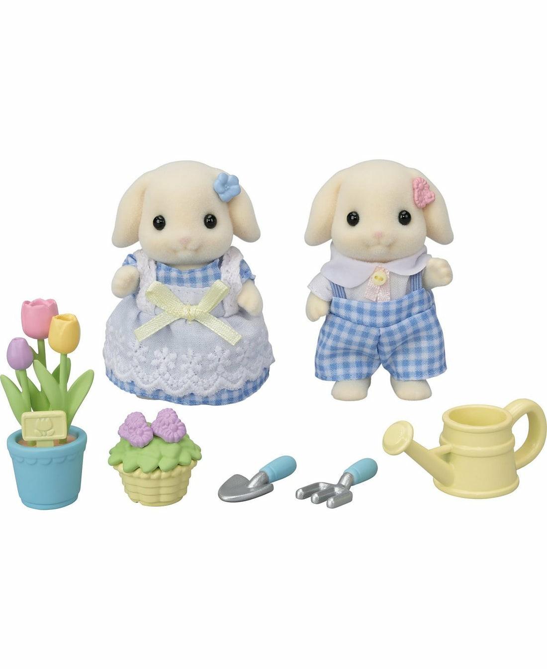 Miniature & Collectible Dolls | Calico Critters Blossom Gardening Set With Flora Rabbit Siblings Dolls & Stuffed Animals Miniature & Collectible Dolls